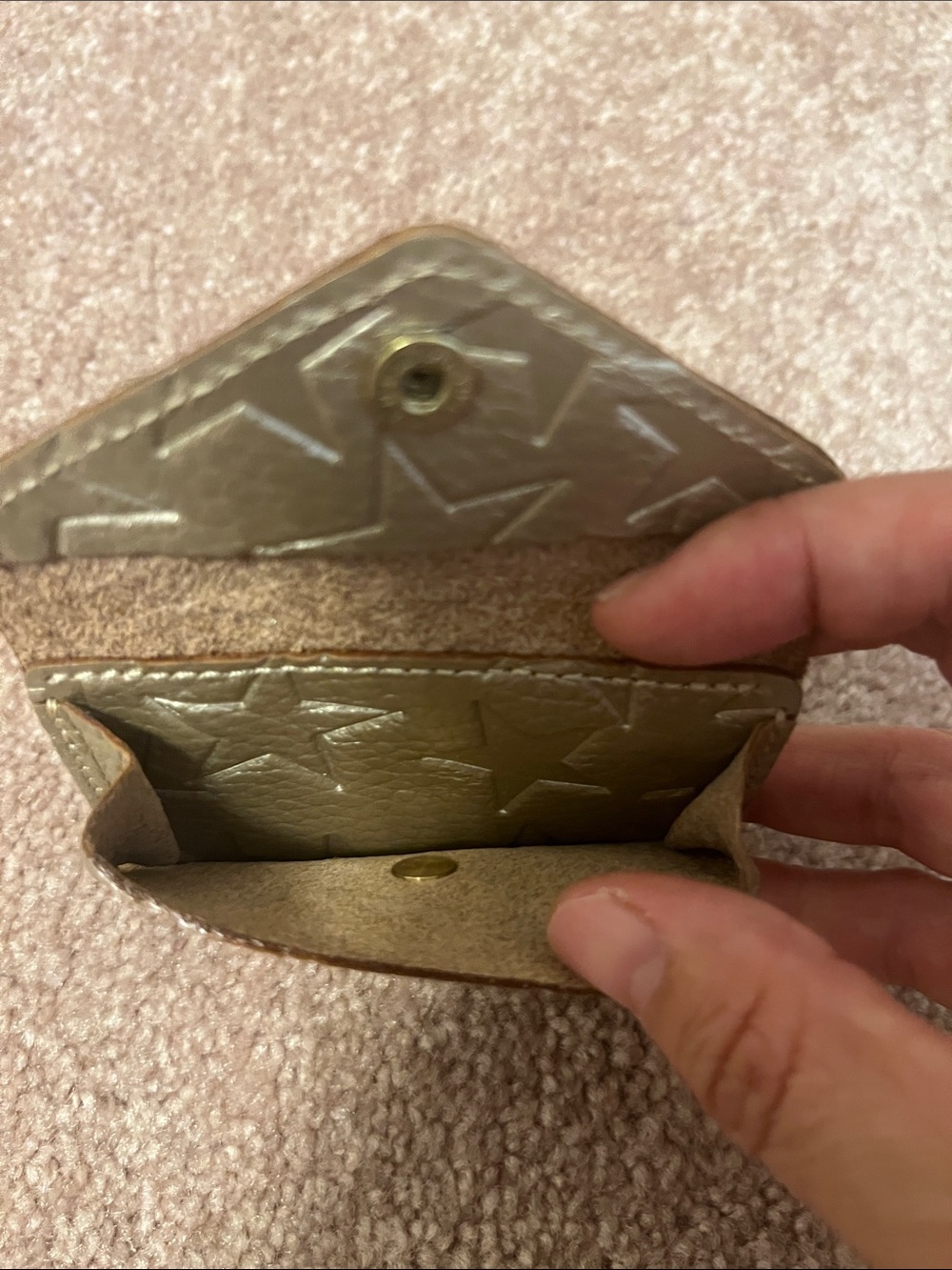 Metallic Star-Embossed Compact Wallet - Gold - Picture 3 of 5